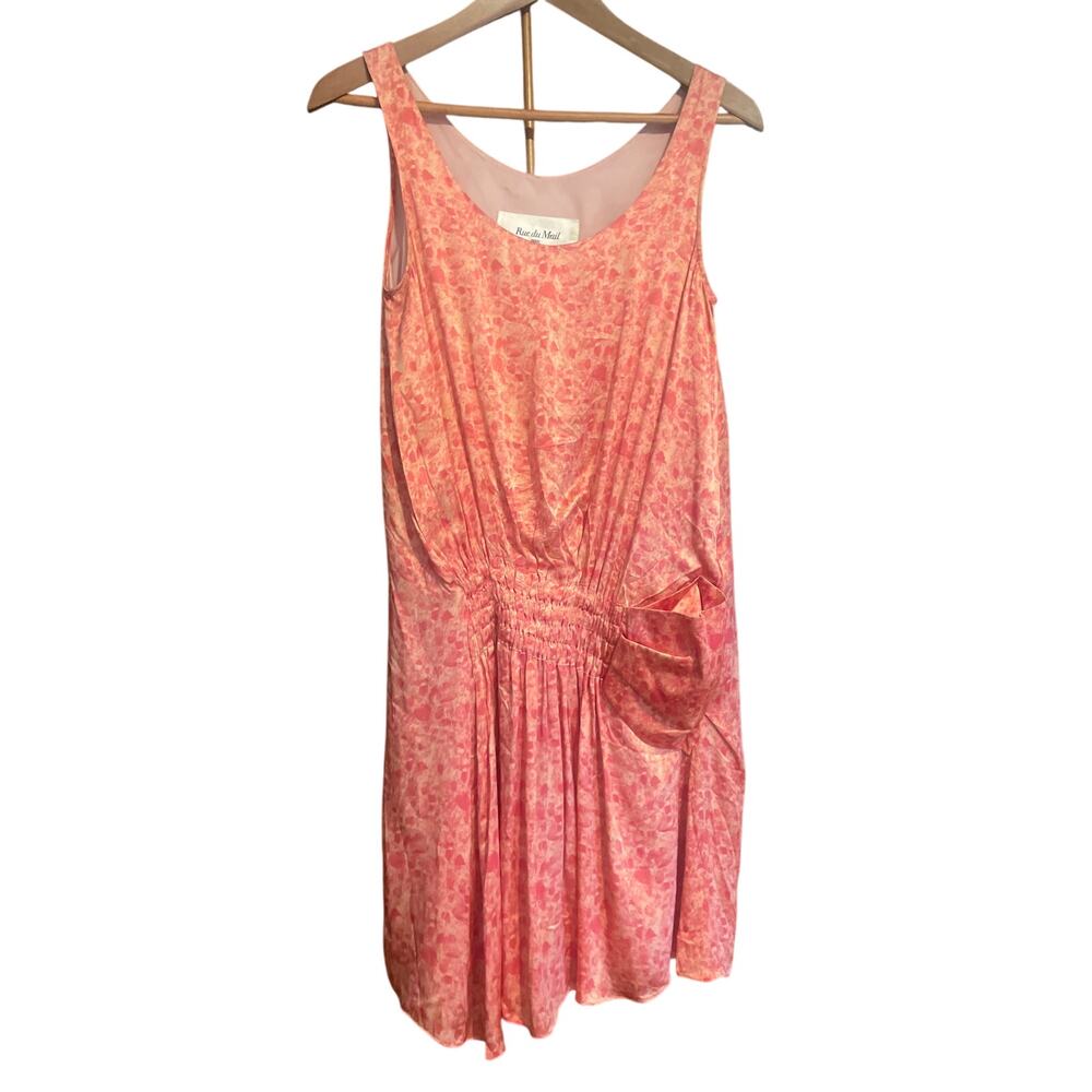 Vintage RUE Du MAIL Pink Satin Printed Drop Waist Dress FEMININE Silk Size 38 S